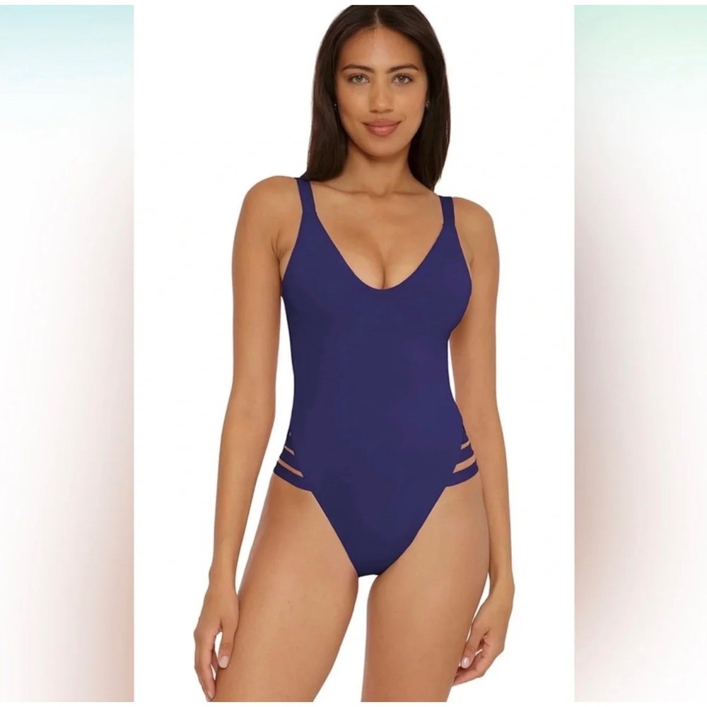 Becca One Piece Swimsuit Women XSmall Navy New Side Cutout Tie Back 871137